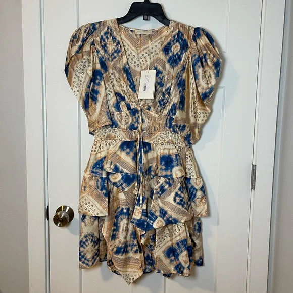 NWT ULLA JOHNSON Zita Silk Ruffled Minidress Size 8 Color: Fossil; 100% Silk - Picture 2 of 7